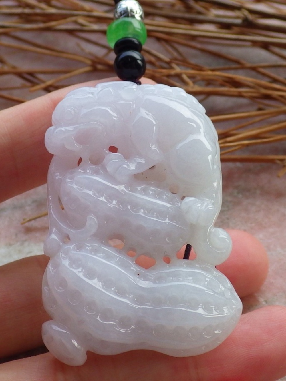 Certified Natural Burma A Jade Jadeite Ruyi Pi Xiu Peanut Pendant Necklace